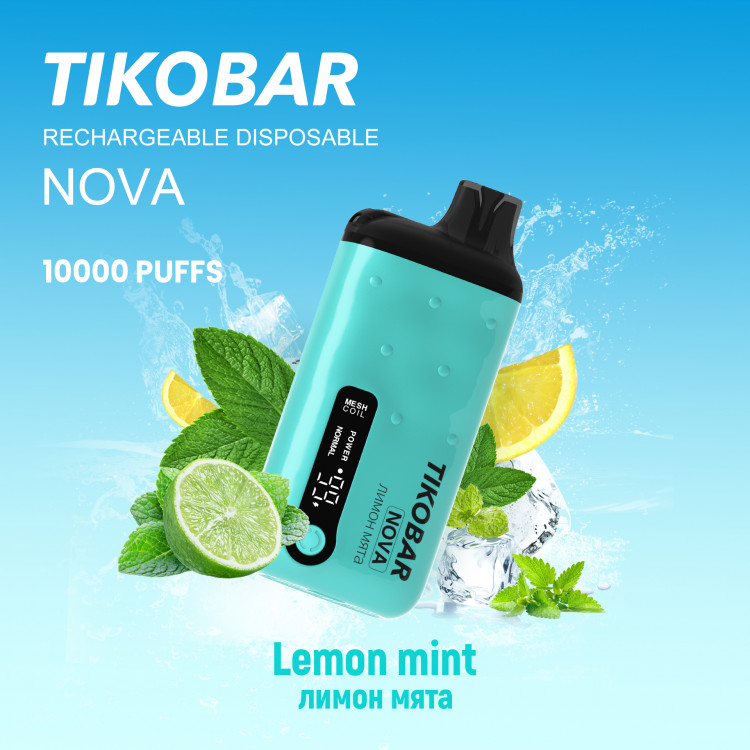 (М) Одноразовая электронная сигарета Tikobar NOVA X 10000 - Lemon Mint (Лимон Мята)