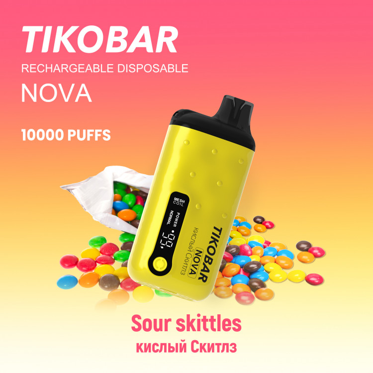 (М) Одноразовая электронная сигарета Tikobar NOVA X 10000 - Sour Candies (Кислые Конфеты)