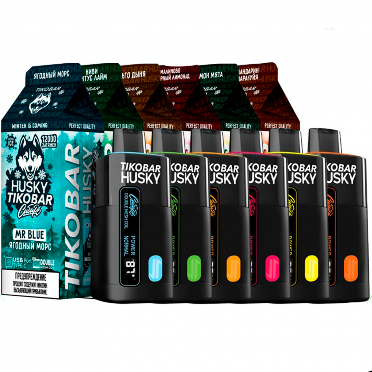 (М) Одноразовая электронная сигарета Tikobar x Husky 12000 - Клубничный мохито