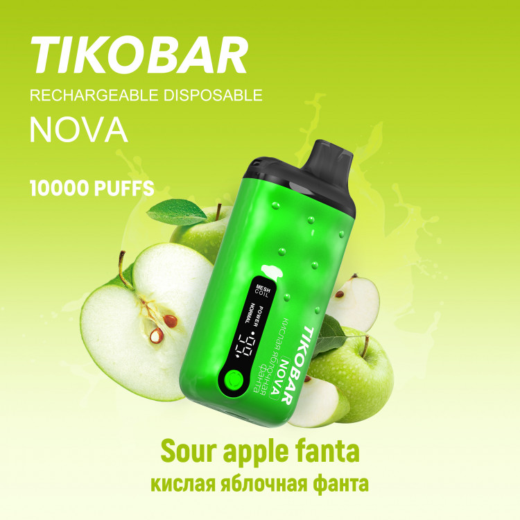 (М) Одноразовая электронная сигарета Tikobar NOVA X 10000 - Sour Apple Soda (Кислая Яблочная Содовая)