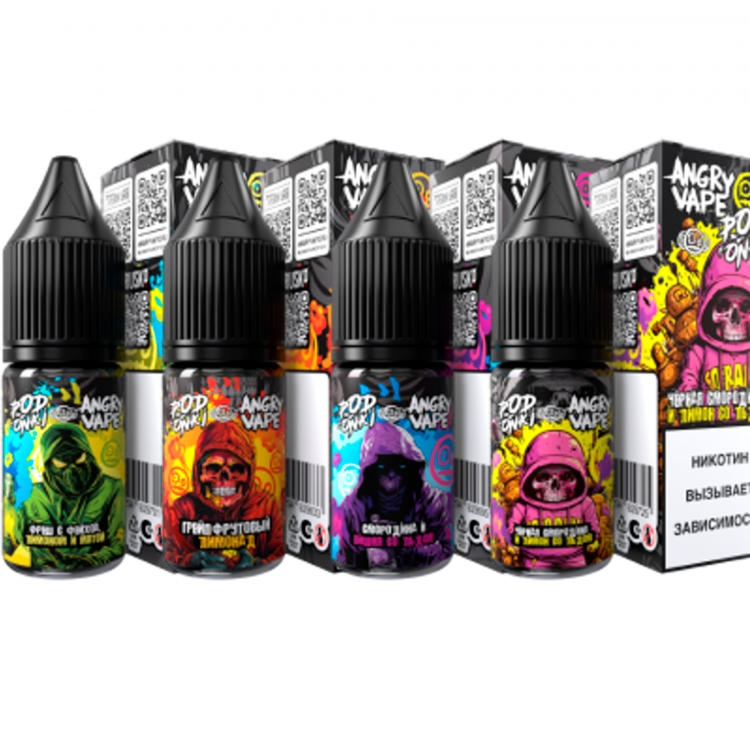 (М) Жидкость Angry Vape X Podonki Salt - клубника с бананом, маракуйей и мятой 10 мл (20 мг)